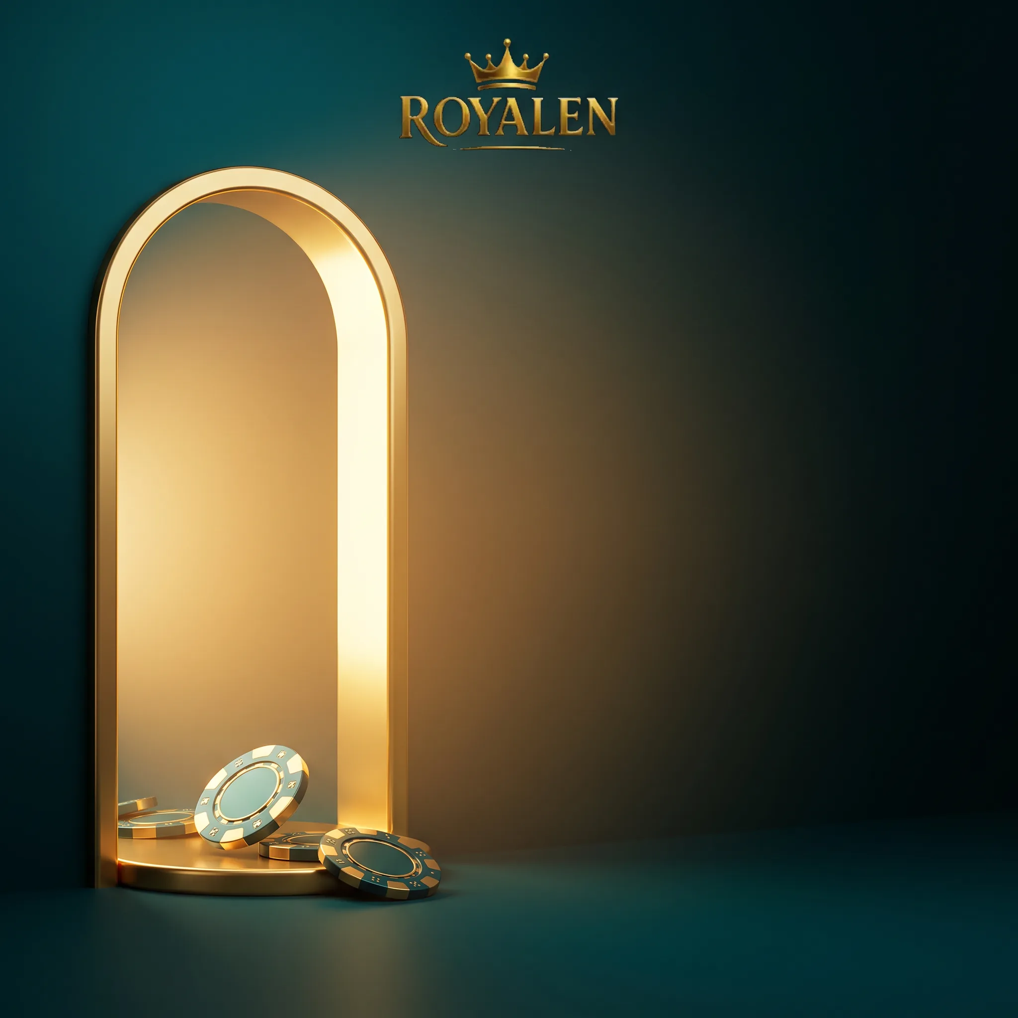 Goldenes Portal mit Royalen-Krone und türkis-goldenen Spielmarken
