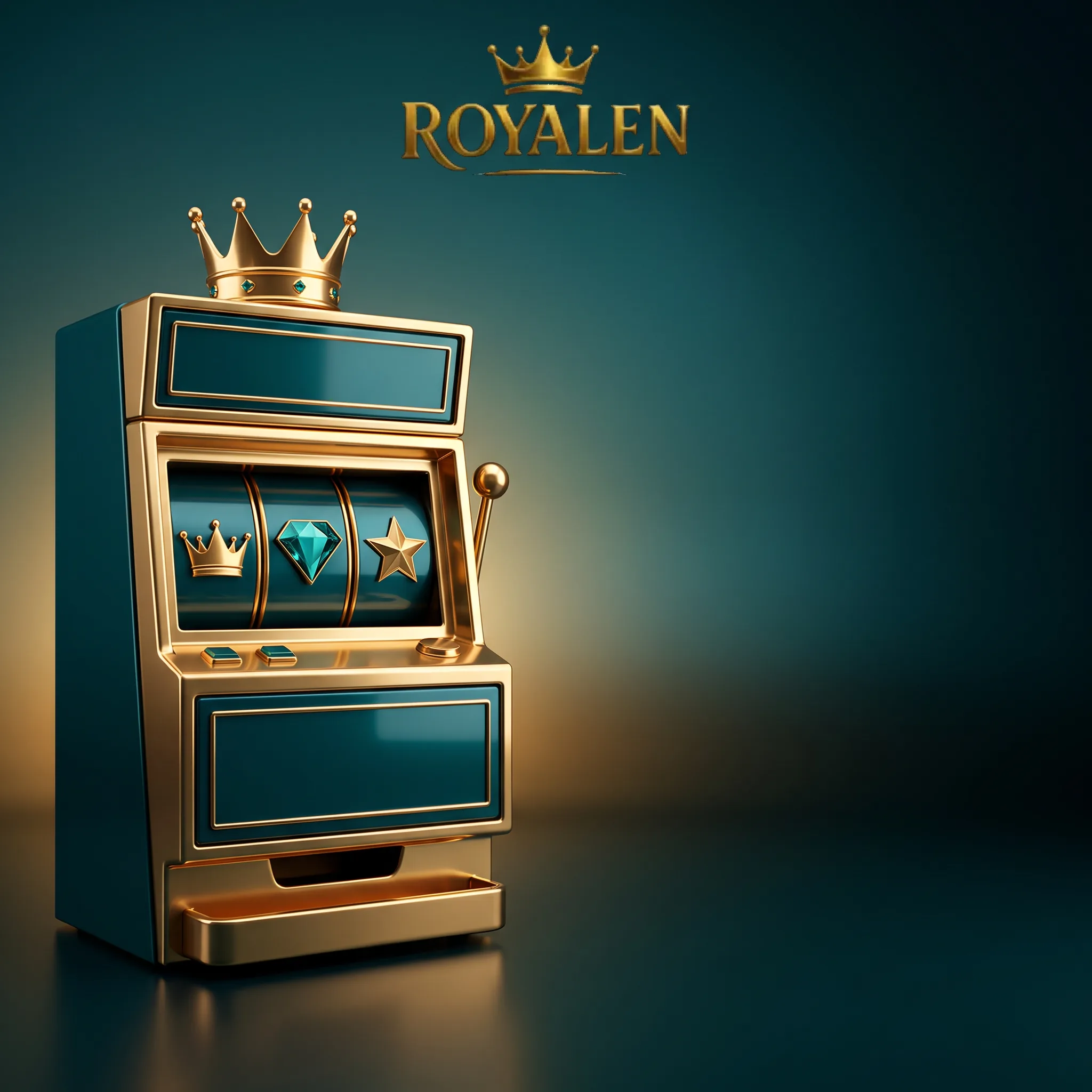 Royalen-Spielautomat mit goldener Krone und türkisfarbenen Walzen