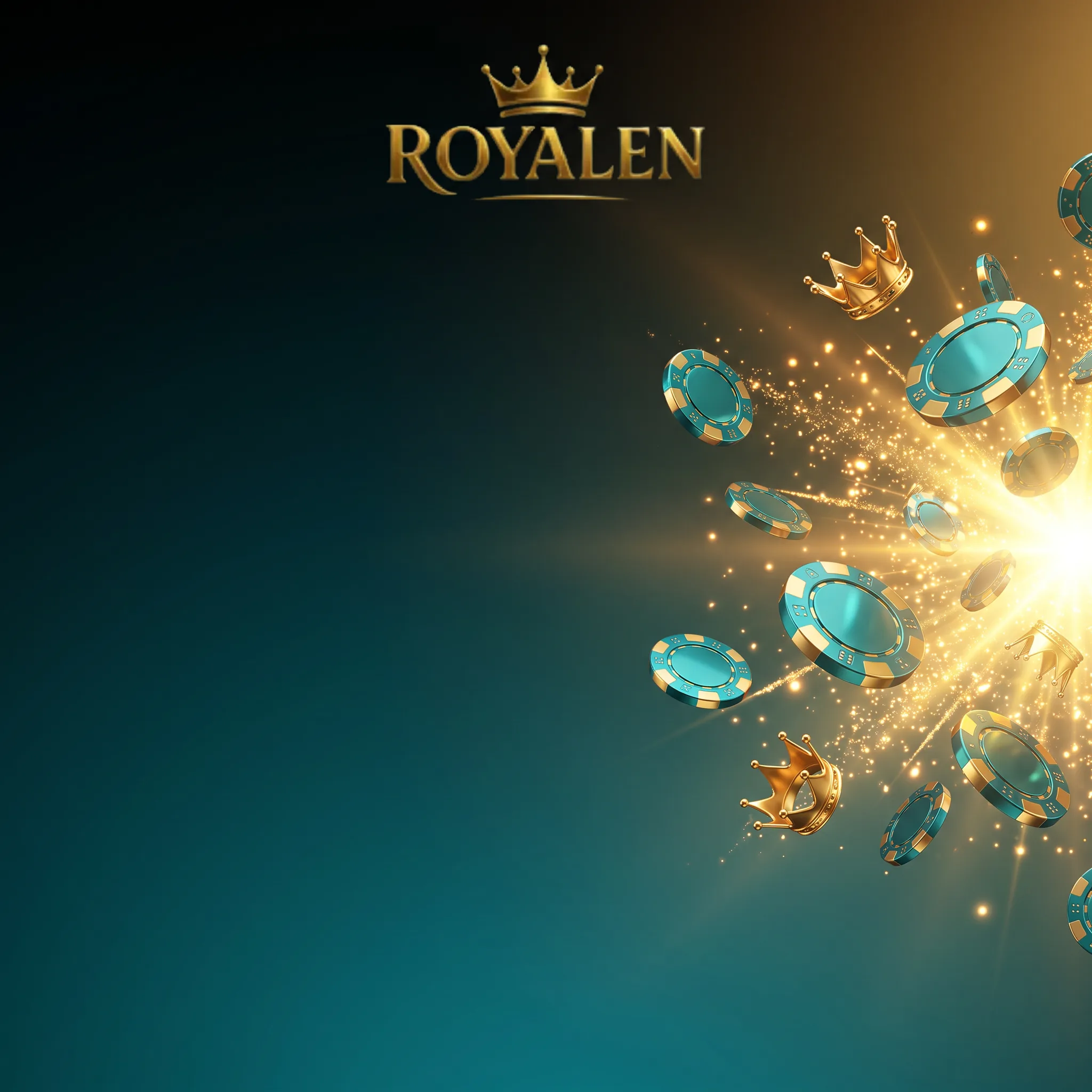 Türkis-goldene Spielmarken und Kronen zum Royalen-Willkommensbonus